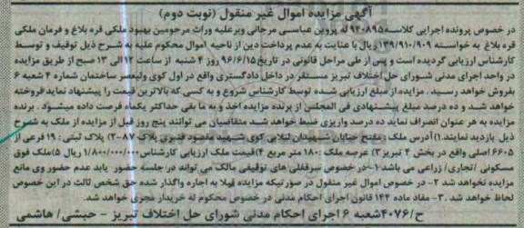 مزایده,مزایده ملک مساحت عرصه 180متر نوبت دوم