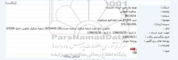 آگهی مناقصه عمومی  ،آگهی مناقصه عمومی خرید 21.500 عدد انواع فیوز مینیاتوری   