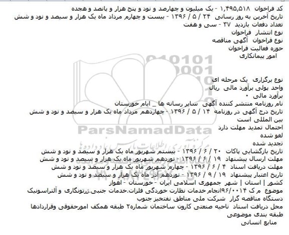 مناقصه, مناقصه انجام خدمات نظارت خوردگی فلزات.خدمات جنبی.ژرتونگاری و آلتراسونیک   