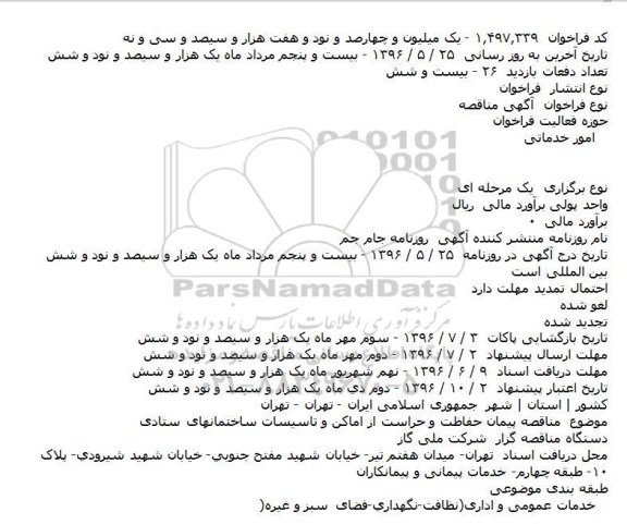 مناقصه پیمان حفاظت و حراست