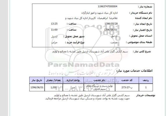 استعلام سیم کشی گلزار علی آباد
