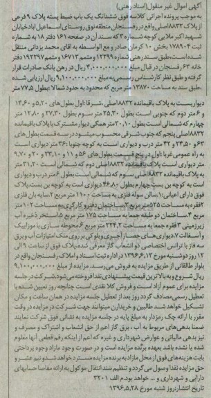 مزایده,مزایده ششدانگ یکباب ضبط پسته مساحت 13870متر