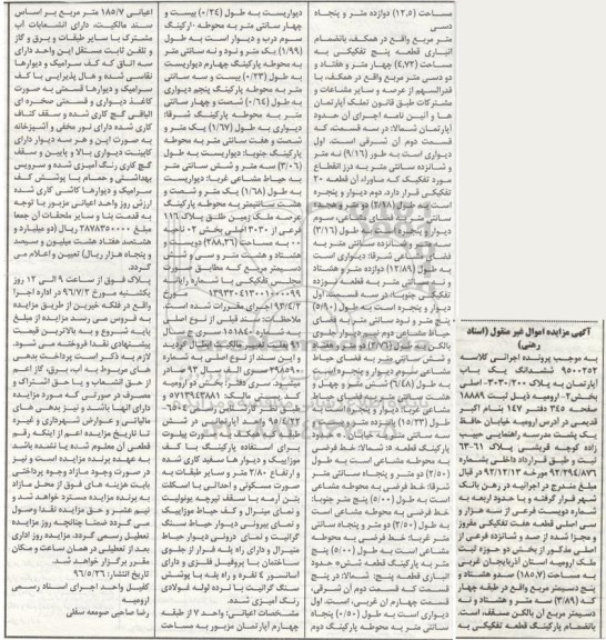 مزایده,مزایده  یک باب آپارتمان به پلاک 3030/200 کلاسه 9500252 