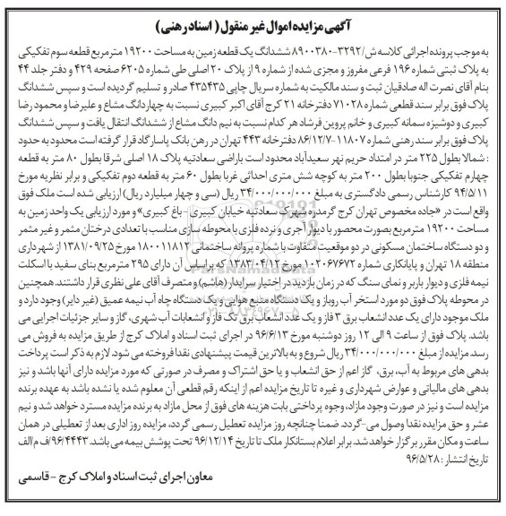مزایده,مزایده ششدانگ زمین مساحت 19200متر