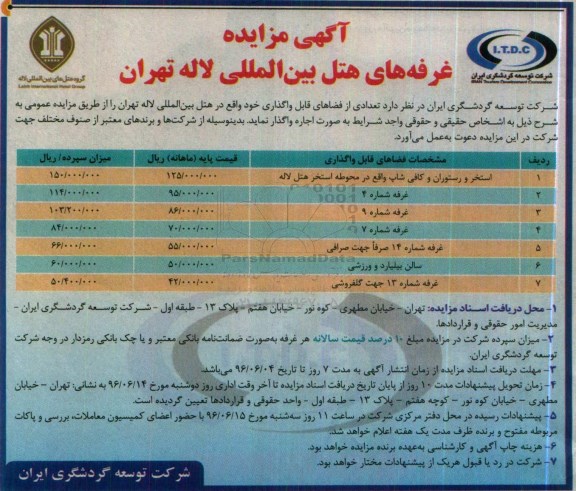 مزایده, مزایده تعدادی از فضاهای قابل واگذاری خود 