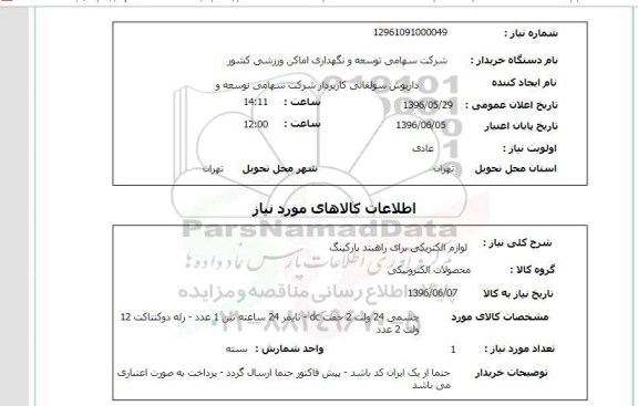استعلام لوازم الکتریکی برای راهبند پارکینگ 