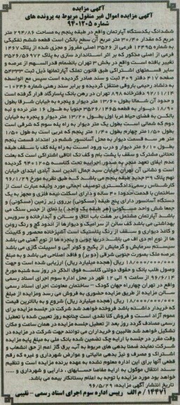 مزایده,مزایده ششدانگ آپارتمان به مساحت 294.86متر