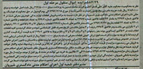 مزایده ,مزایده فروش قطعات لوازم یدکی خودروی