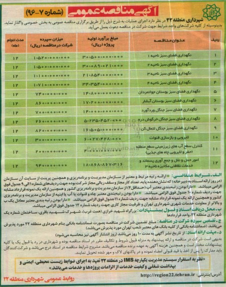 آگهی مناقصه عمومی ، مناقصه نگهداری فضای سبز ....