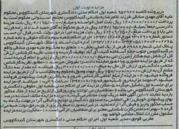 مزایده ,مزایده پلاک ثبتی شماره 2988 فرعی از یک اصلی