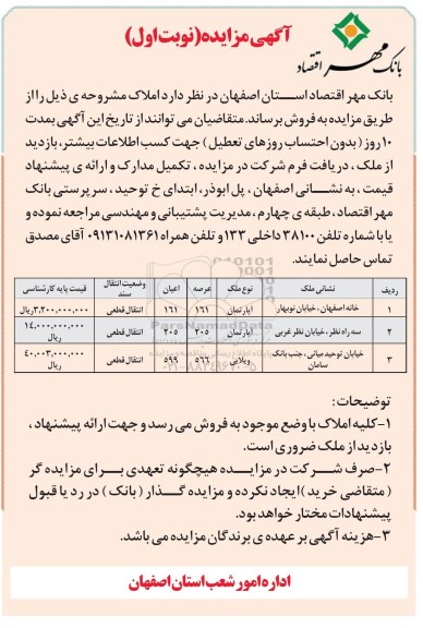 مزایده,مزایده فروش املاک عرصه 161-205-566متر