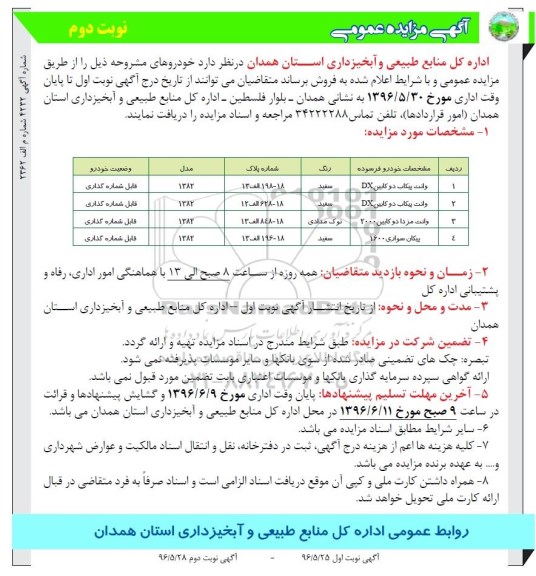 آگهی مزایده عمومی, مزایده فروش خودرو... نوبت دوم 