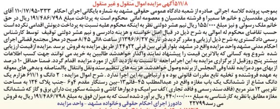 مزایده,مزایده دو دانگ و 611.1 هزارم یک دانگ مشاع از مغازه