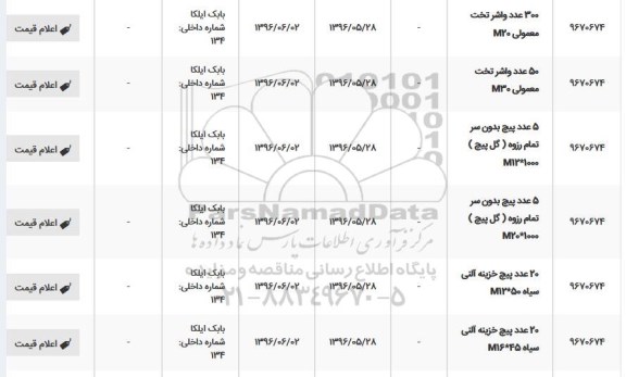 استعلام, استعلام 300 عدد واشر تخت معمولی M20 و ...