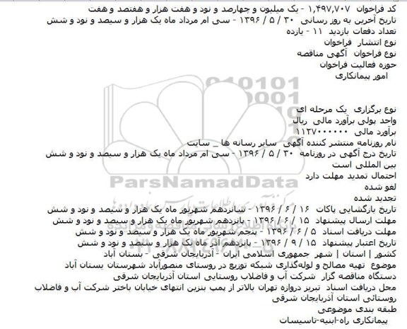 ​فراخوان مناقصه , ​فراخوان مناقصه تهیه مصالح و لوله‌گذاری شبکه توزیع
