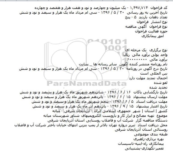 ​فراخوان مناقصه , ​فراخوان مناقصه تهیه مصالح و ابزار کار و بازوبست الکتروپمپهای شناور