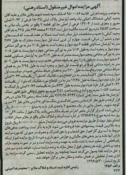 مزایده,مزایده ششدانگ اعیانی آپارتمان مساحت 75.52متر 