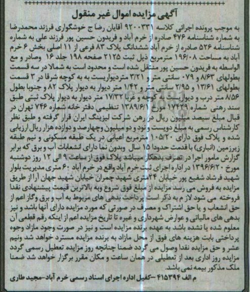 مزایده,مزایده ششدانگ پلاک 83 فرعی مساحت 196.08متر 