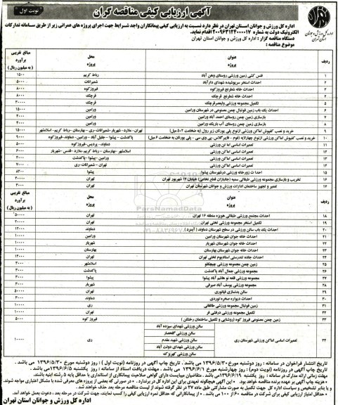 آگهی ارزیابی کیفی مناقصه گران, مناقصه فنس کشی زمین ورزشی و ...