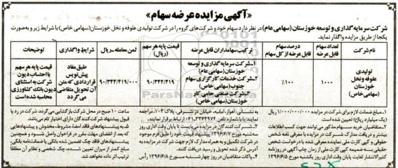 آگهی مزایده, مزایده عرضه سهام