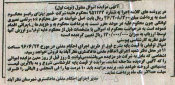 مزایده,مزایده اموال شرکت خمیر پیتزای رابو