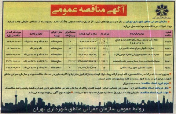 مناقصه عمومی, مناقصه انتقال آب چاه های میدان گلها، اقتصادی و....
