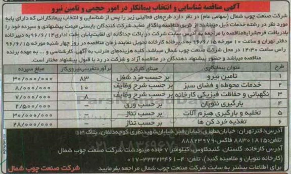 مناقصه شناسایی و انتخاب پیمانکار در امور حجمی و تامین نیرو 