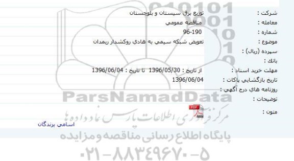 مناقصه عمومی , مناقصه عمومی تعویض سیم به هادی روکشدار ریمدان 96.5.31