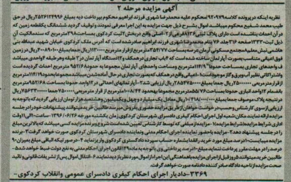 مزایده,مزایده ششدانگ زمین مساحت 398متر