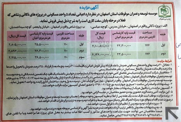 مزایده,مزایده پیش فروش اعیانی تعداد 5 واحد مسکونی 