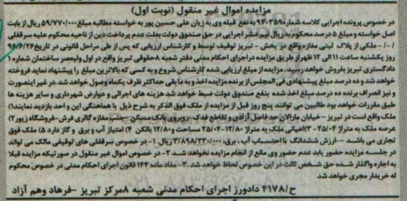 مزایده,مزایده ملک به مساحت عرصه 25.04متر نوبت اول