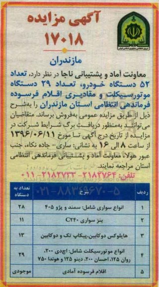 مزایده تعداد 52 دستگاه خودرو