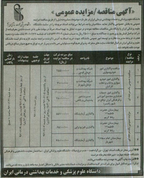 آگهی مناقصه/ مزایده عمومی, مناقصه واگذاری امور خودرو سواری و ...