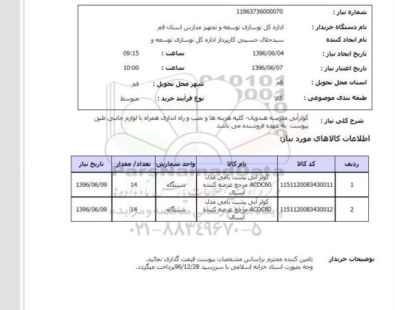 استعلام, استعلام کولر آبی