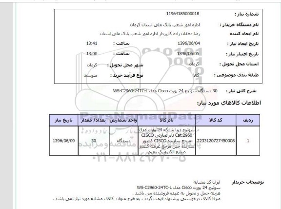 استعلام, استعلام 30 دستگاه سوئیچ 24 پورت CISCO 