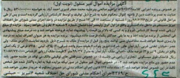 مزایده ملک مساحت اعیان 99.37متر نوبت اول