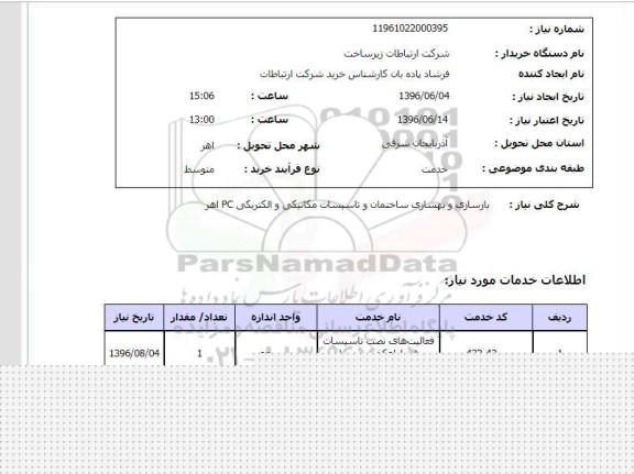 استعلام , استعلام بازسازی و بهسازی ساختمان و تاسیسات مکانیکی و الکتریکی pc اهر 