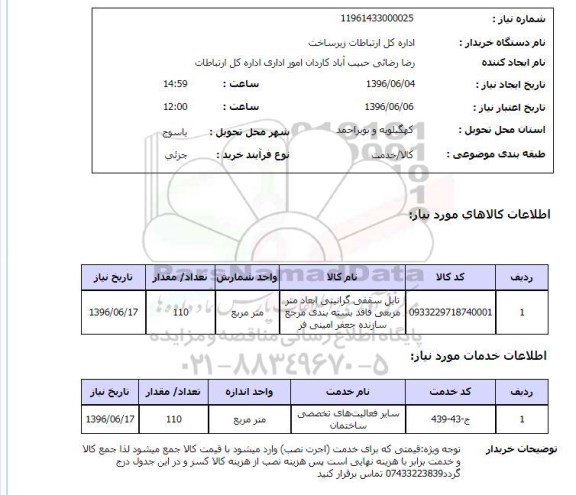 استعلام, استعلام تایل سقفی گرانیتی