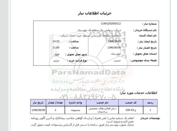 استعلام سایر فعالیتهای تخصصی ساختمان 