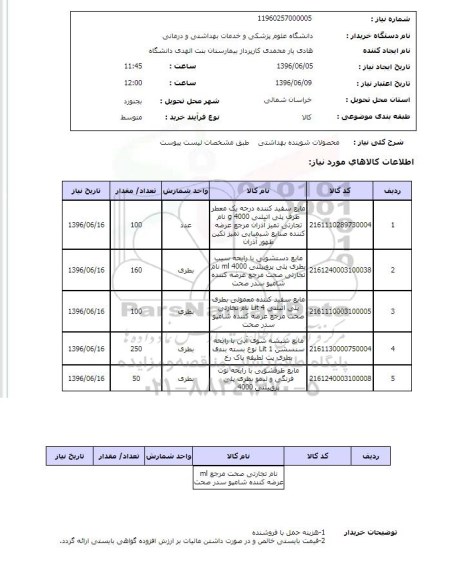 استعلام ,استعلام مایع سفید کننده و ...