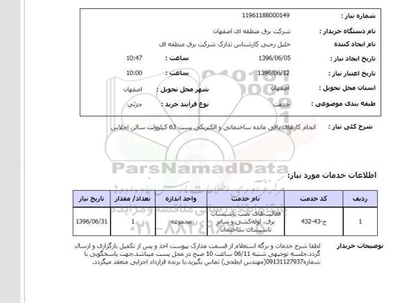 استعلام انجام کارهای باقی مانده ساختمانی و الکتریکی
