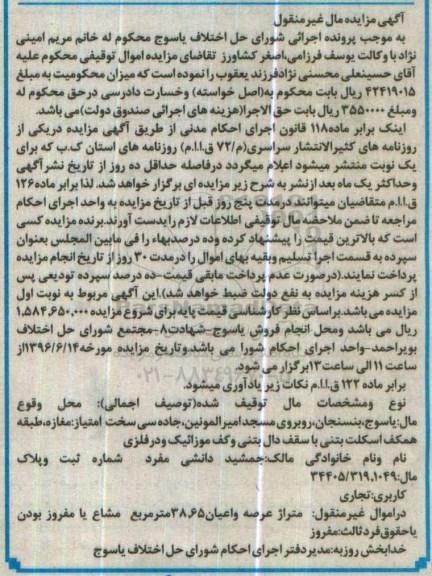 مزایده,مزایده مغازه مساحت 38.65متر
