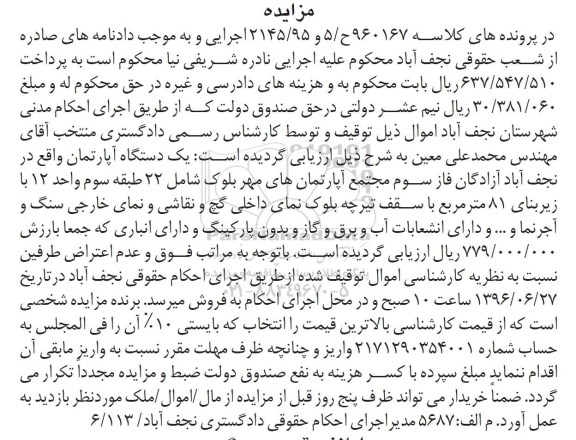 مزایده,مزایده آپارتمان زیربنای 81مترمربع