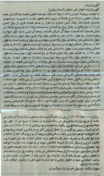 مزایده,مزایده ششدانگ پلاک ثبتی مساحت 80.95مترمربع