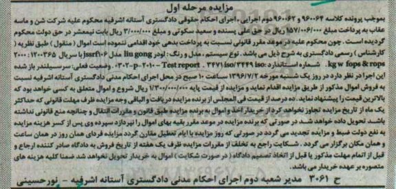 مزایده , مزایده لودر LIU GONG مدل 106 مرحله اول 