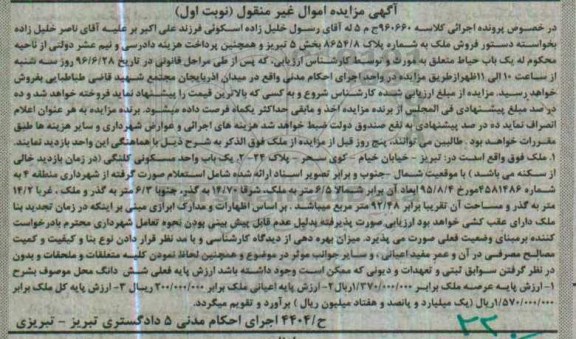 مزایده,مزایده یکباب واحد مسکونی کلنگی 92.48متر