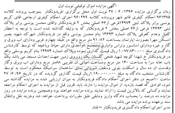 مزایده ,مزایده پلاک ثبتی مساحت 91.82مترمربع
