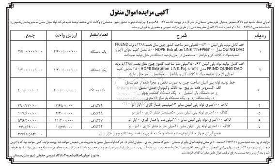 مزایده ,مزایده خط تولید پلی اتیلن