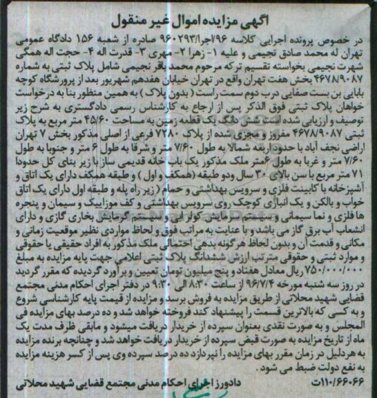مزایده,مزایده ششدانگ زمین مساحت 45.60متر