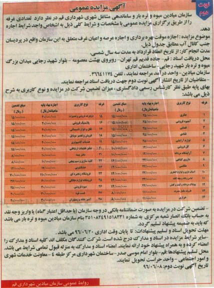 آگهی مزایده عمومی ، مزایده واگذاری تعدادی غرفه نوبت دوم